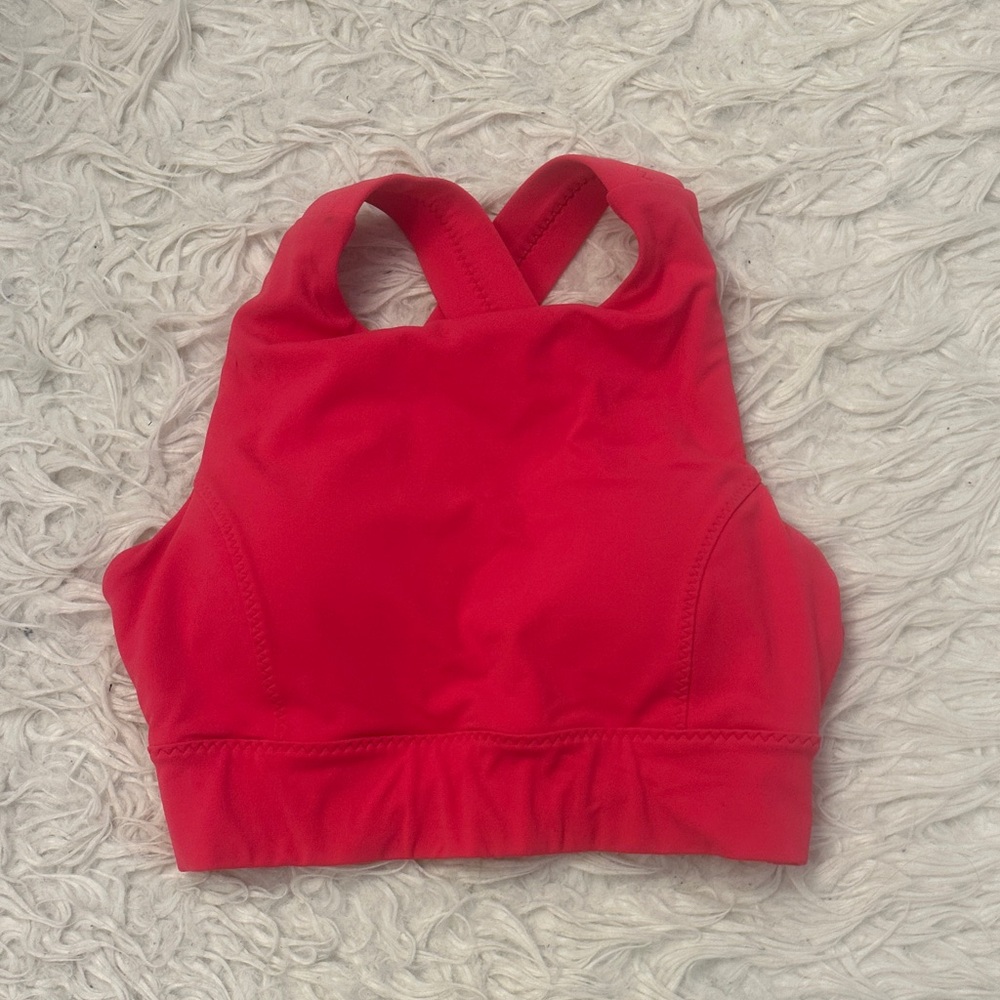Athleta Hot Pink High-Neck Sports Bra with removable pads